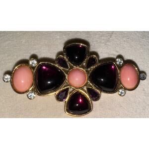 YSL Yves St. Laurent Rhinestone Vintage Couture Violet and Peach Cabochon Brooch